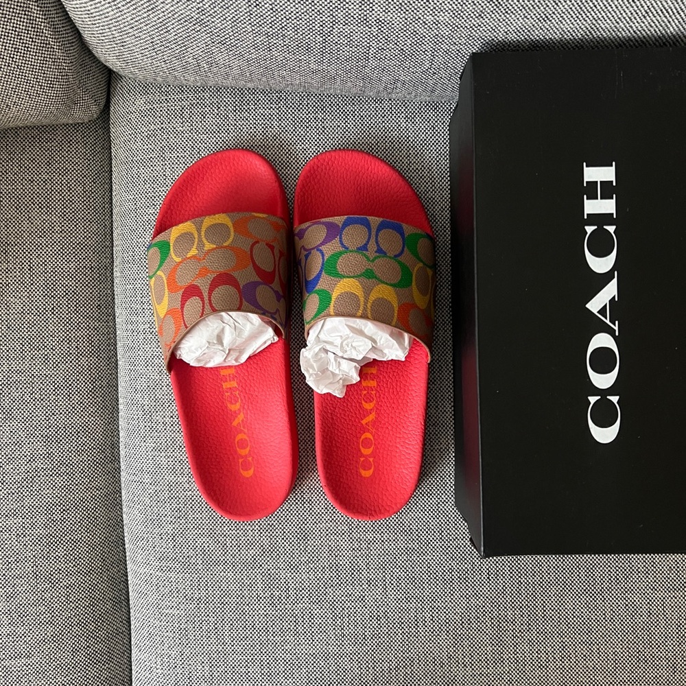 Coach pool side slides.